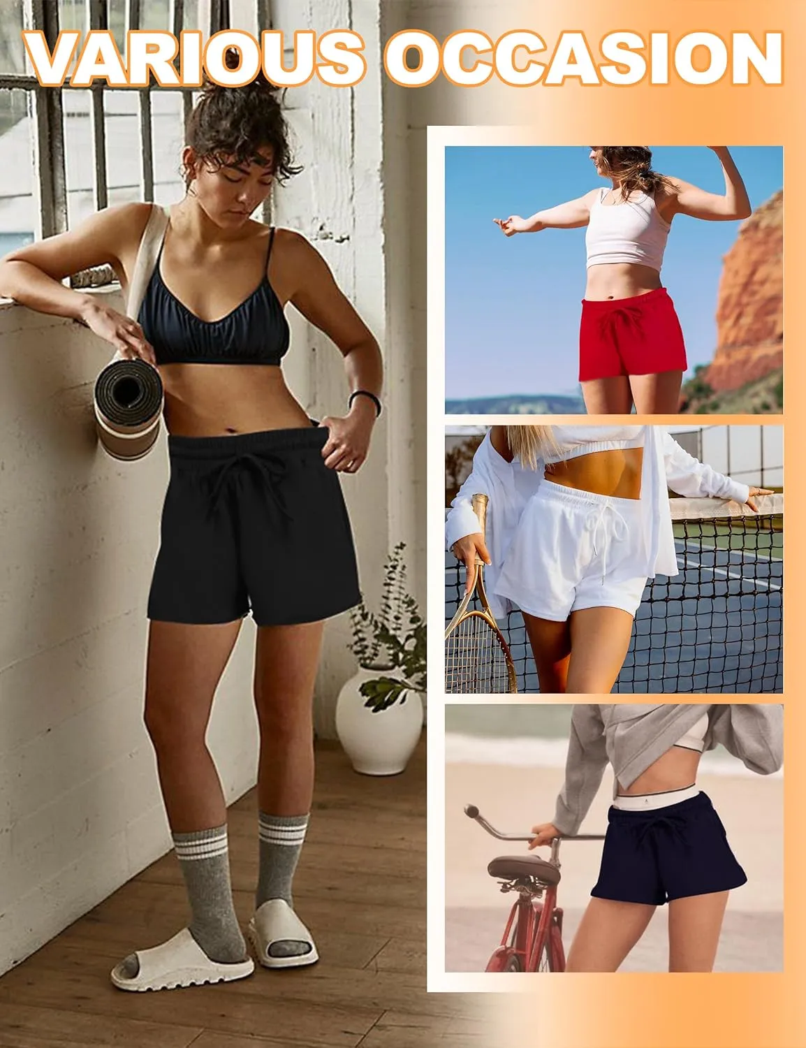 Women's Athletic Shorts High Waisted Running Workout Black Sporty Spandex Dolphin Shorts for Gym Yoga Pockets 2.5"