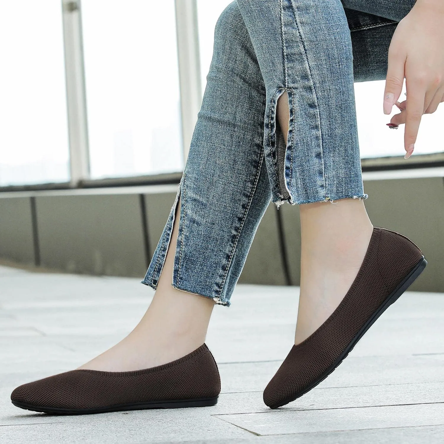 Women's Ballet Flat Dressy Casual Knit Shoes Round Toe Women Mesh Flats