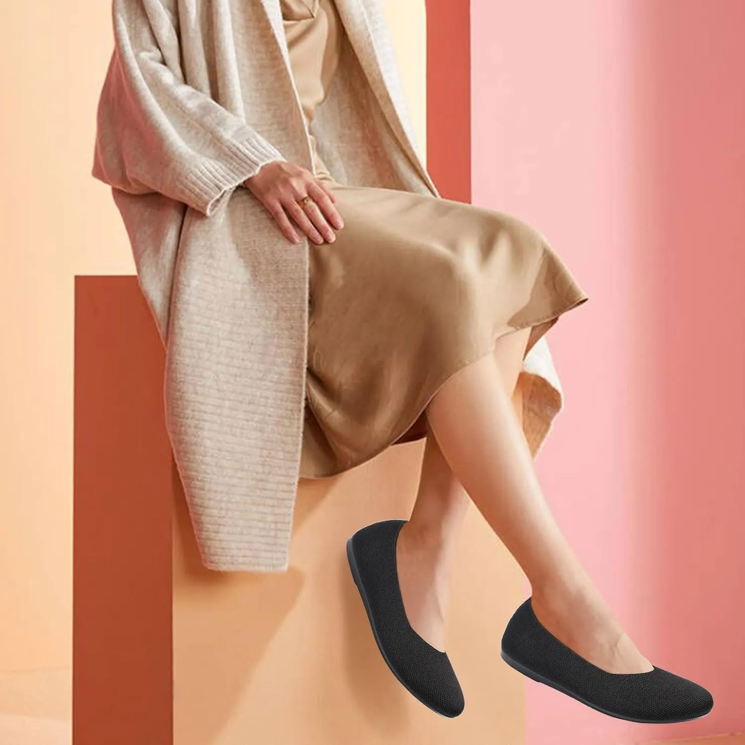Women's Ballet Flat Dressy Casual Knit Shoes Round Toe Women Mesh Flats
