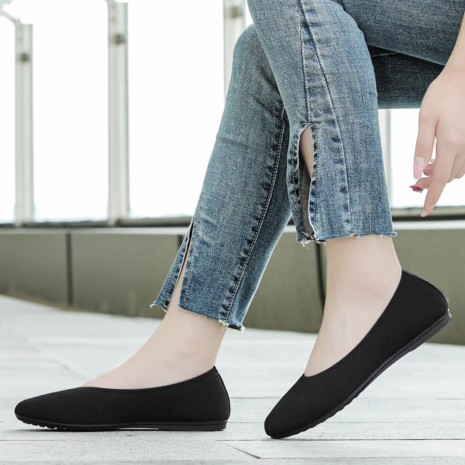 Women's Ballet Flat Dressy Casual Knit Shoes Round Toe Women Mesh Flats