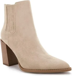 Womens Booties Pointed Toe Stacked Heel Fashion Chelsea Ankle Boots