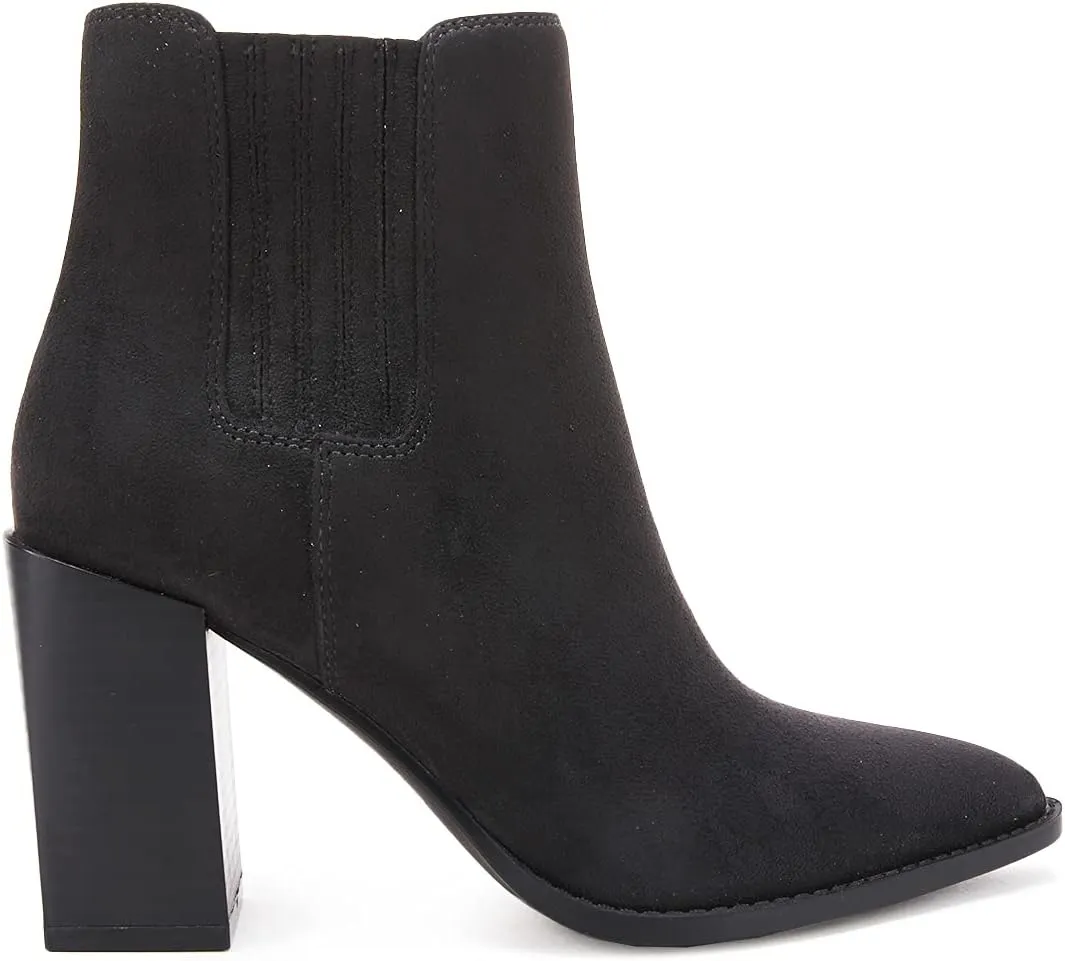 Womens Booties Pointed Toe Stacked Heel Fashion Chelsea Ankle Boots