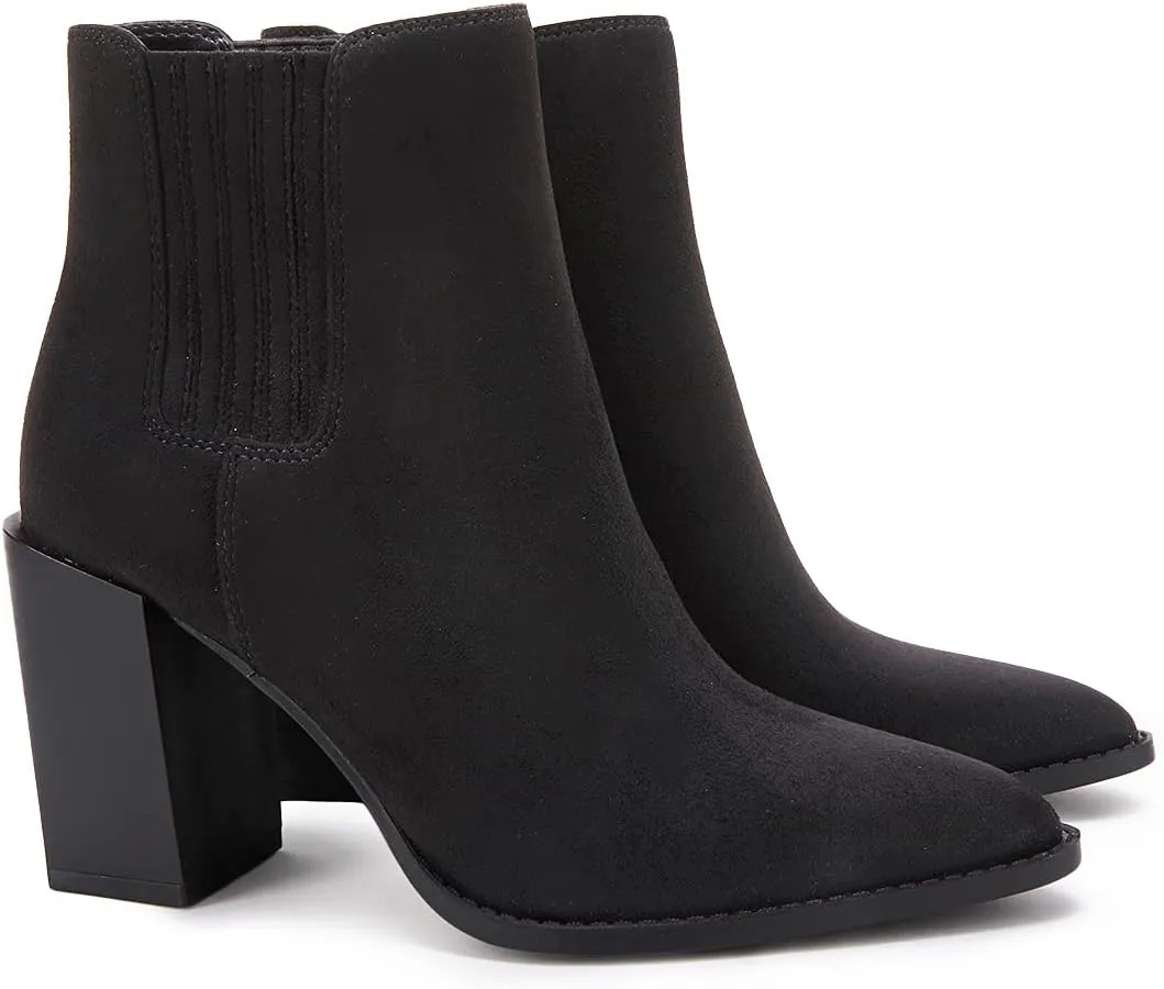 Womens Booties Pointed Toe Stacked Heel Fashion Chelsea Ankle Boots