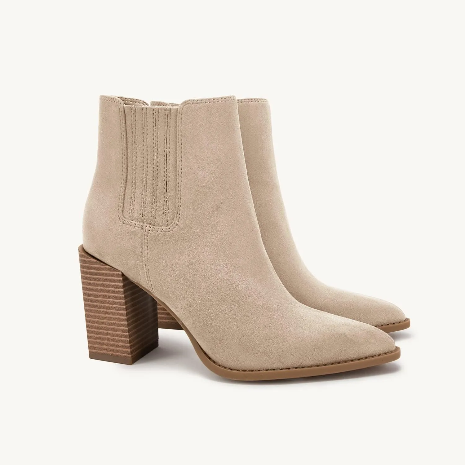 Womens Booties Pointed Toe Stacked Heel Fashion Chelsea Ankle Boots