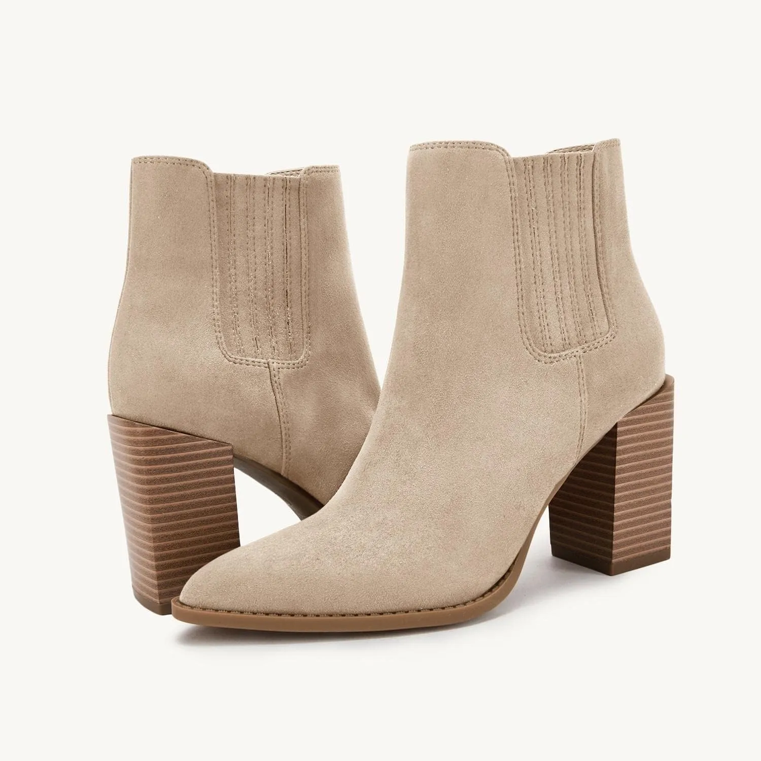 Womens Booties Pointed Toe Stacked Heel Fashion Chelsea Ankle Boots