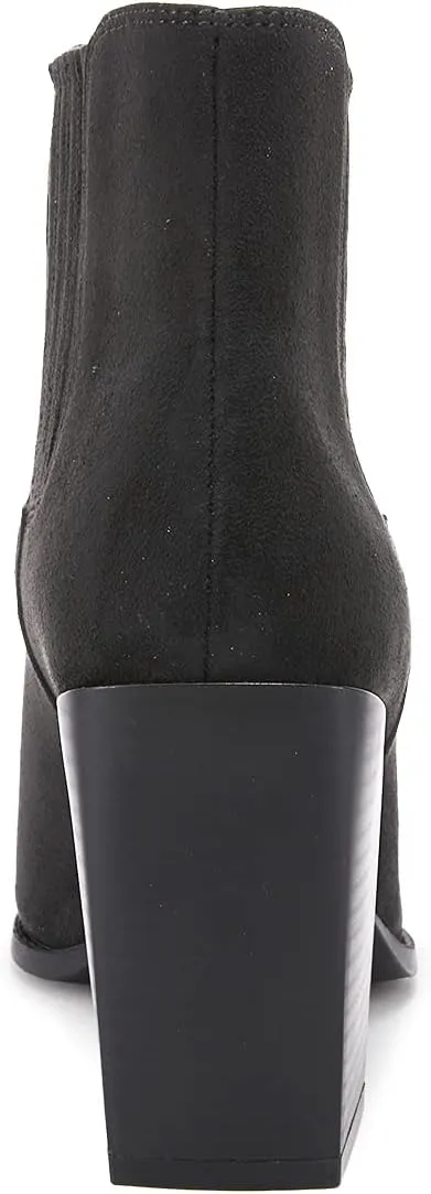 Womens Booties Pointed Toe Stacked Heel Fashion Chelsea Ankle Boots