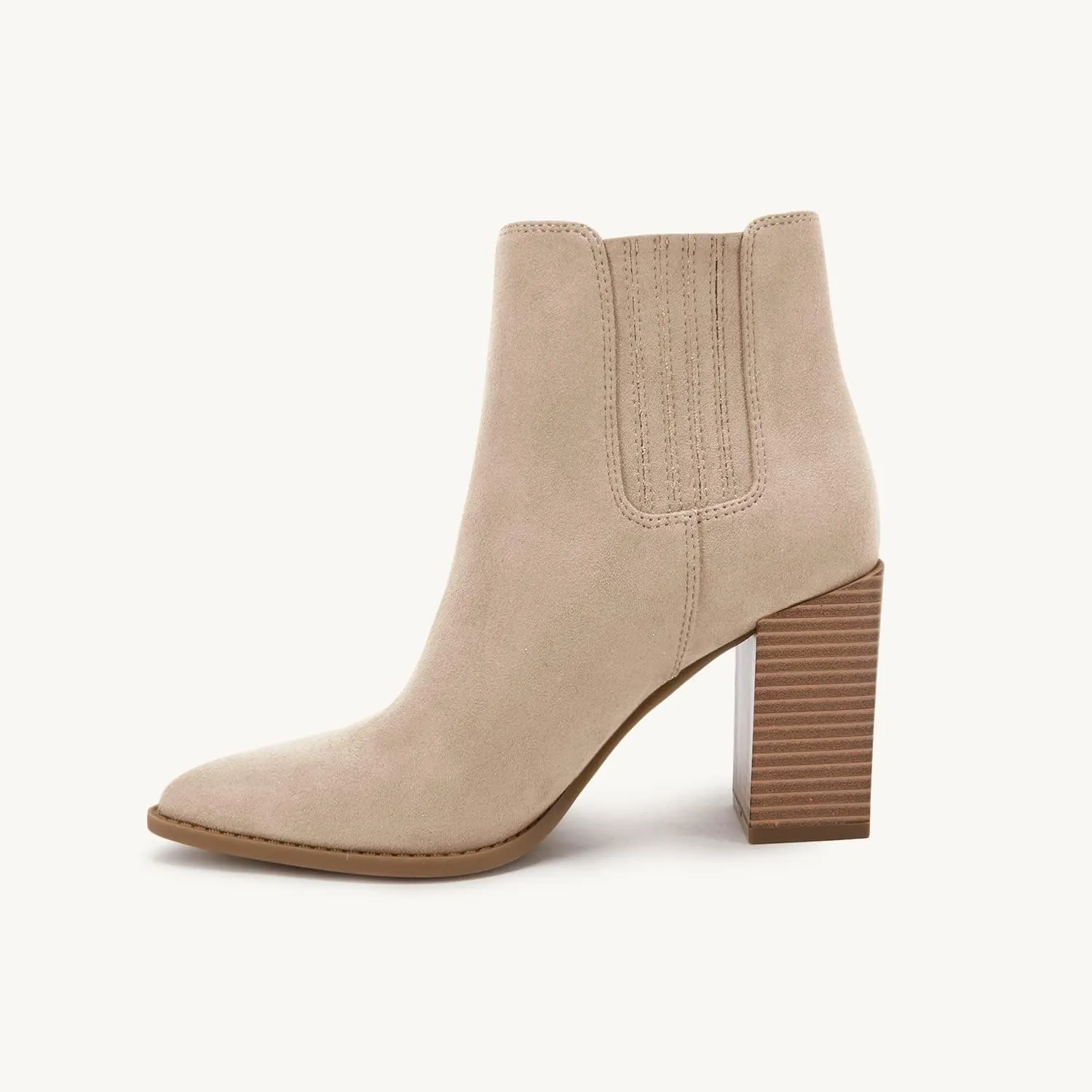 Womens Booties Pointed Toe Stacked Heel Fashion Chelsea Ankle Boots
