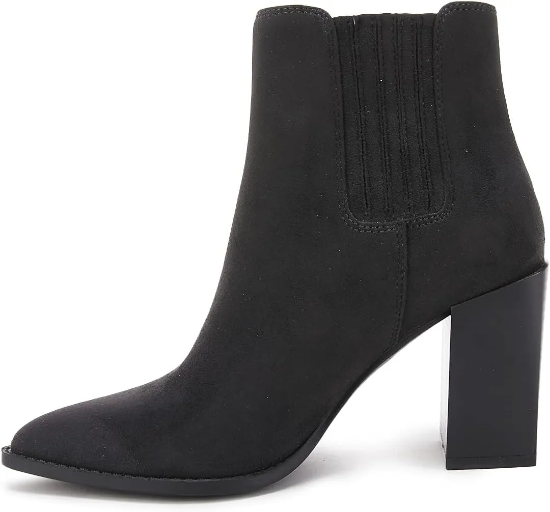 Womens Booties Pointed Toe Stacked Heel Fashion Chelsea Ankle Boots