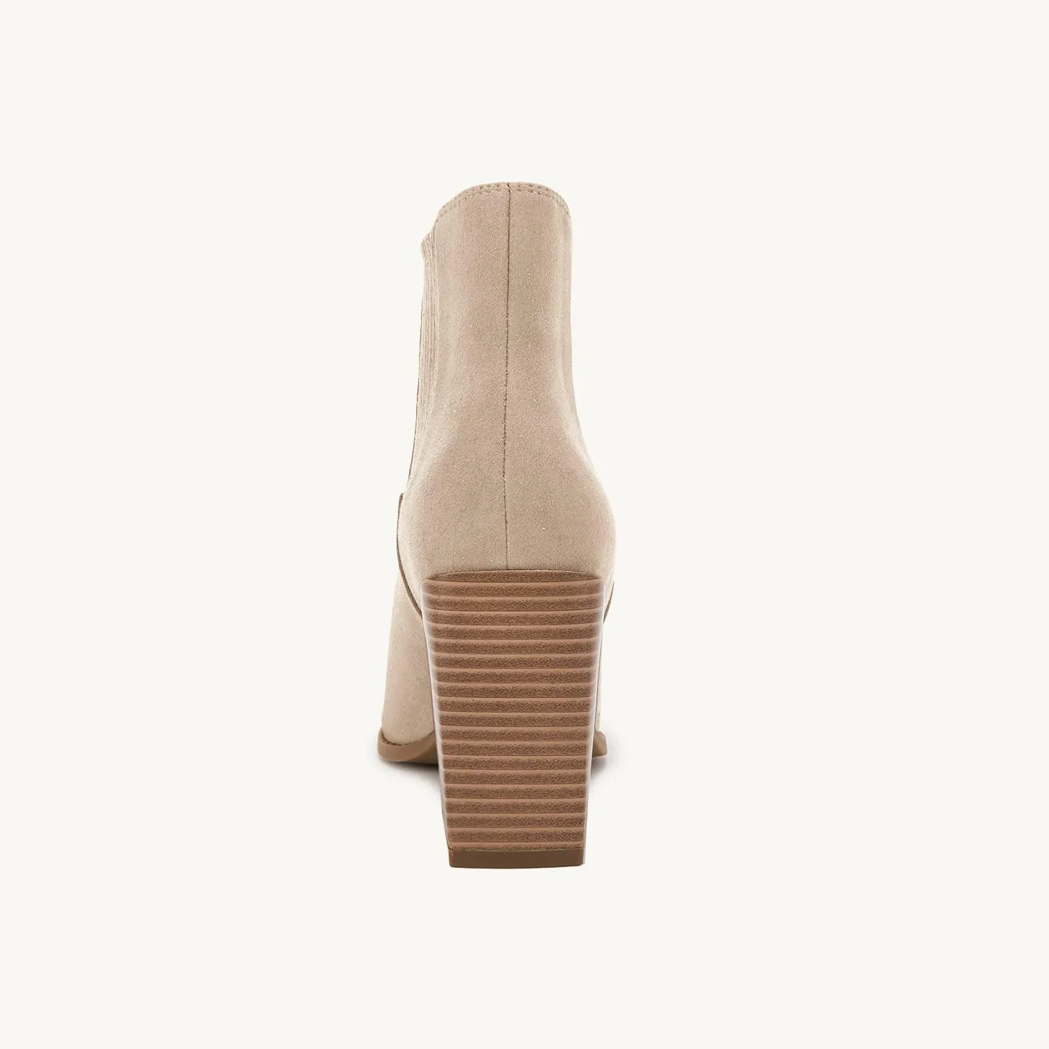 Womens Booties Pointed Toe Stacked Heel Fashion Chelsea Ankle Boots