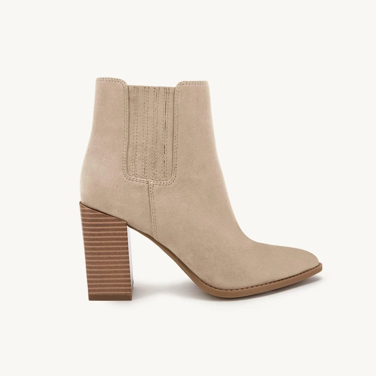 Womens Booties Pointed Toe Stacked Heel Fashion Chelsea Ankle Boots