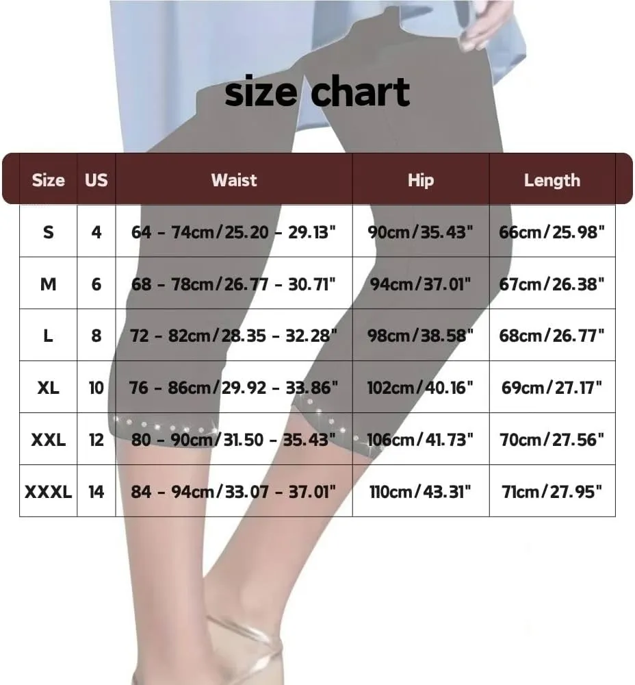 Womens Capris Leggings Yoga Pants with Pockets Plus Size High Waisted Stretch Capris Rhinestone Trim Tights