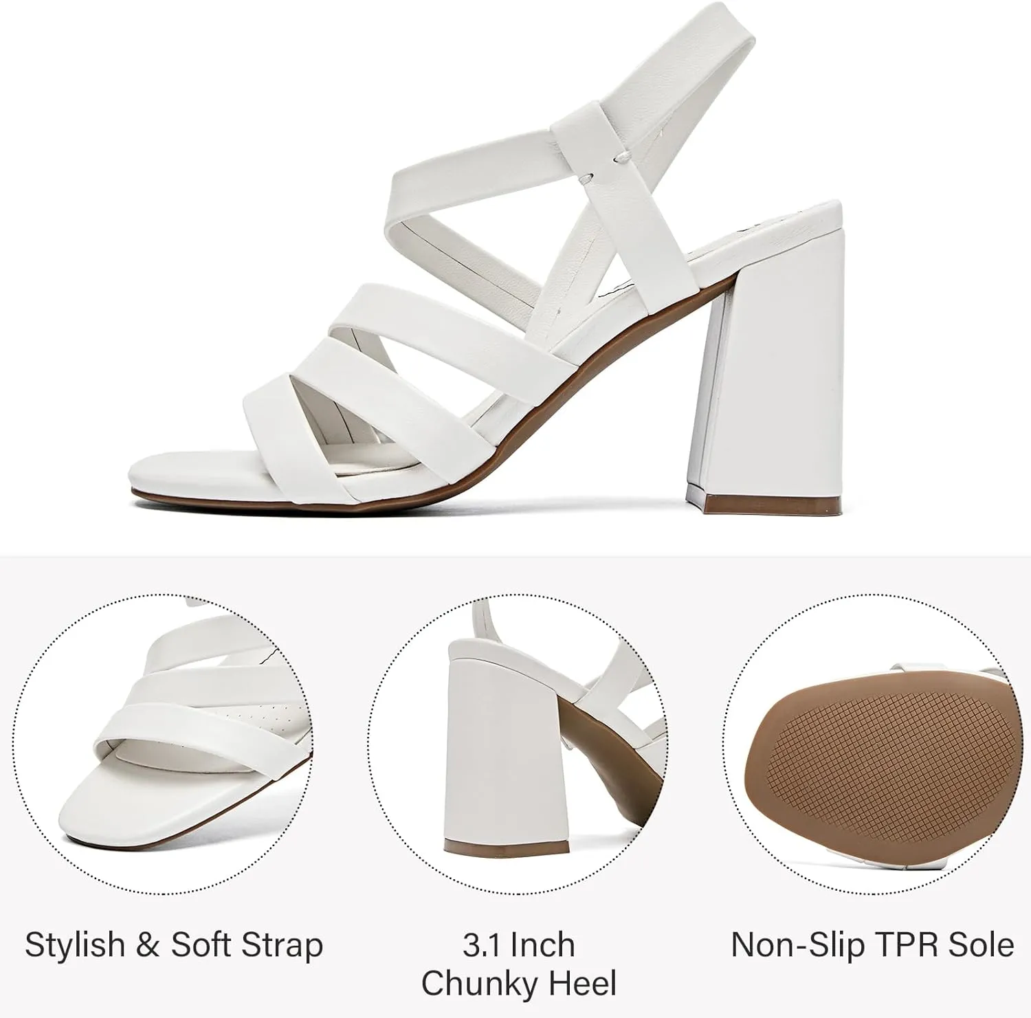 Women's Chunky Heeled Sandals - Square Open Toe Ankle Strappy Dressy Pump Heels Wedding Party Shoes for Women.
