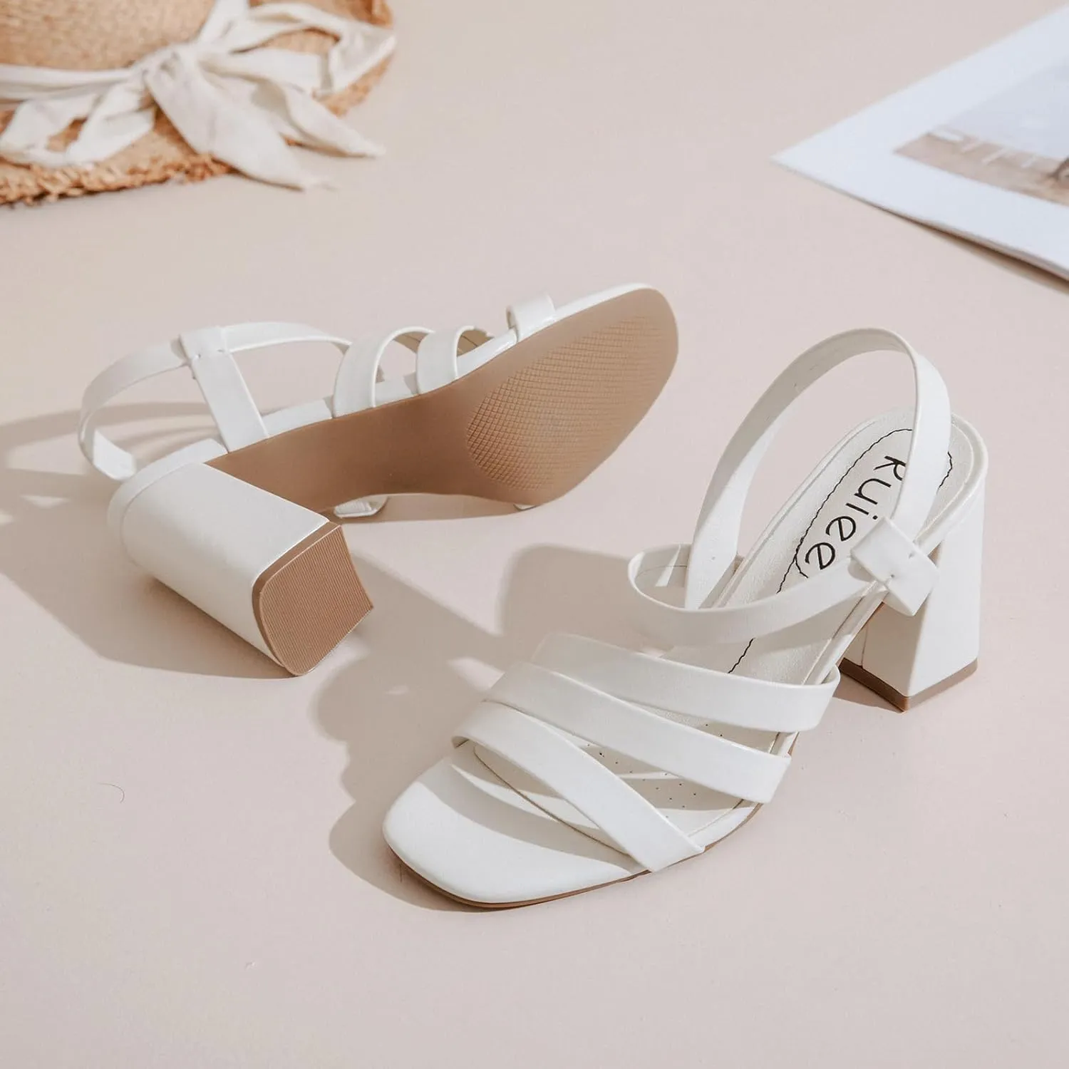 Women's Chunky Heeled Sandals - Square Open Toe Ankle Strappy Dressy Pump Heels Wedding Party Shoes for Women.
