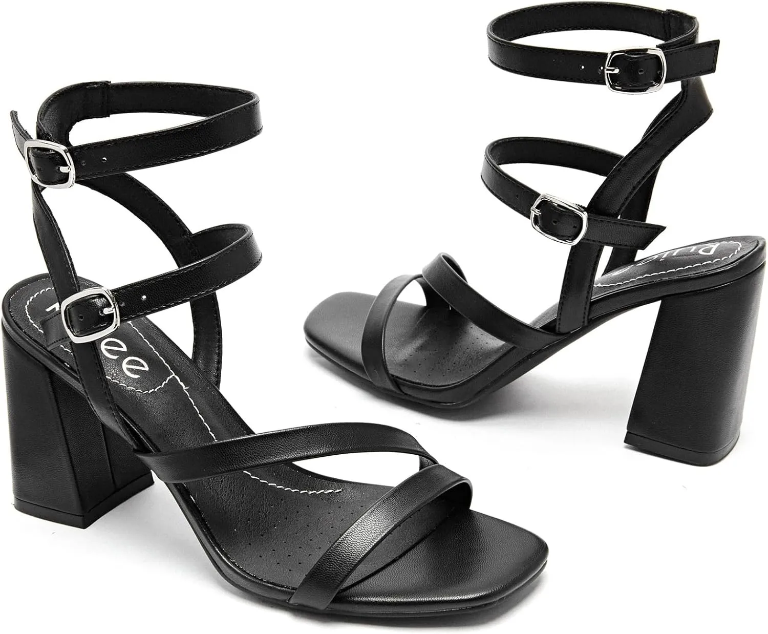 Women's Chunky Heeled Sandals - Square Open Toe Ankle Strappy Dressy Pump Heels Wedding Party Shoes for Women.