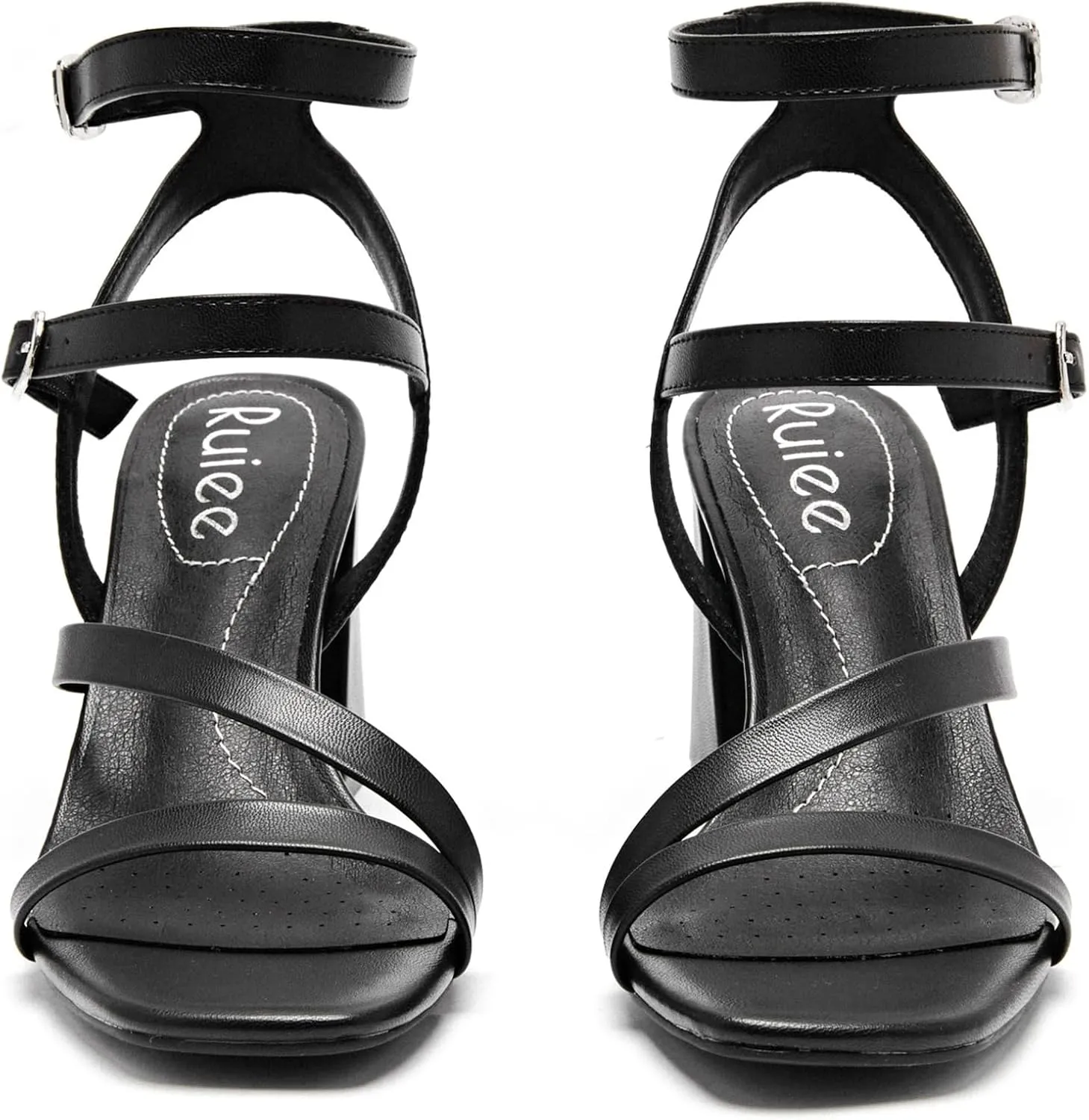 Women's Chunky Heeled Sandals - Square Open Toe Ankle Strappy Dressy Pump Heels Wedding Party Shoes for Women.