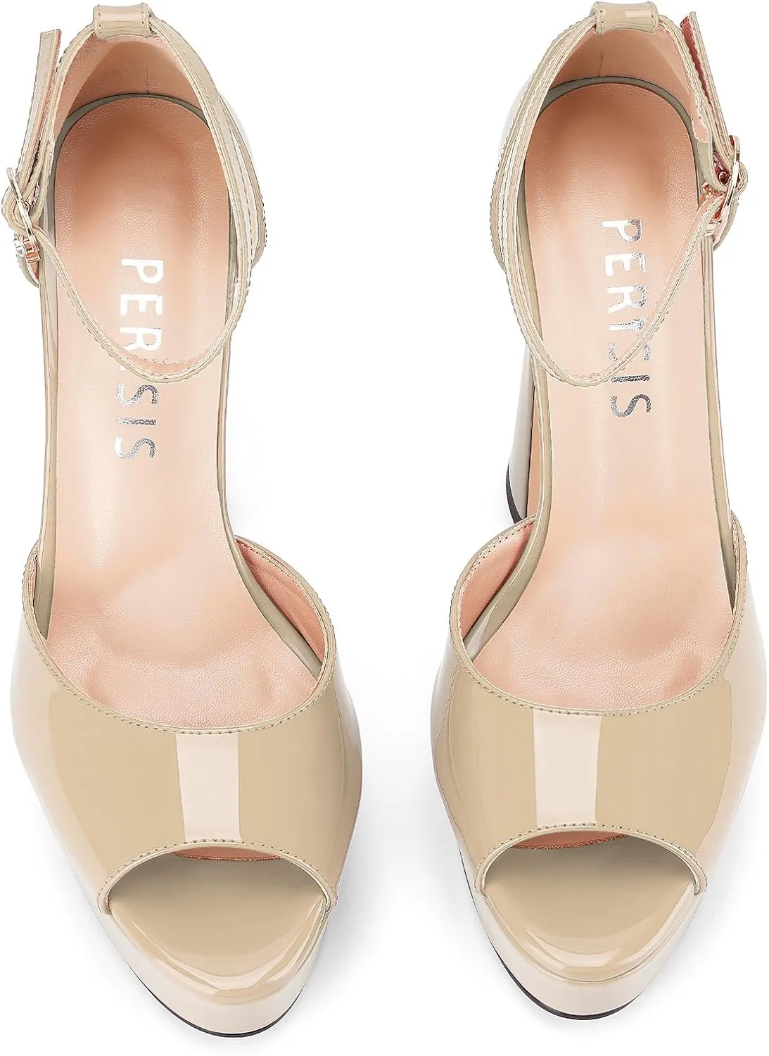 Women's Chunky Platform Heels Patent Leather Block Heeled Sandals Open Peep Toe Dressy Shoes with Ankle Strap Buckle and Rhinestone for Ladies Sexy Summer 5 Inch