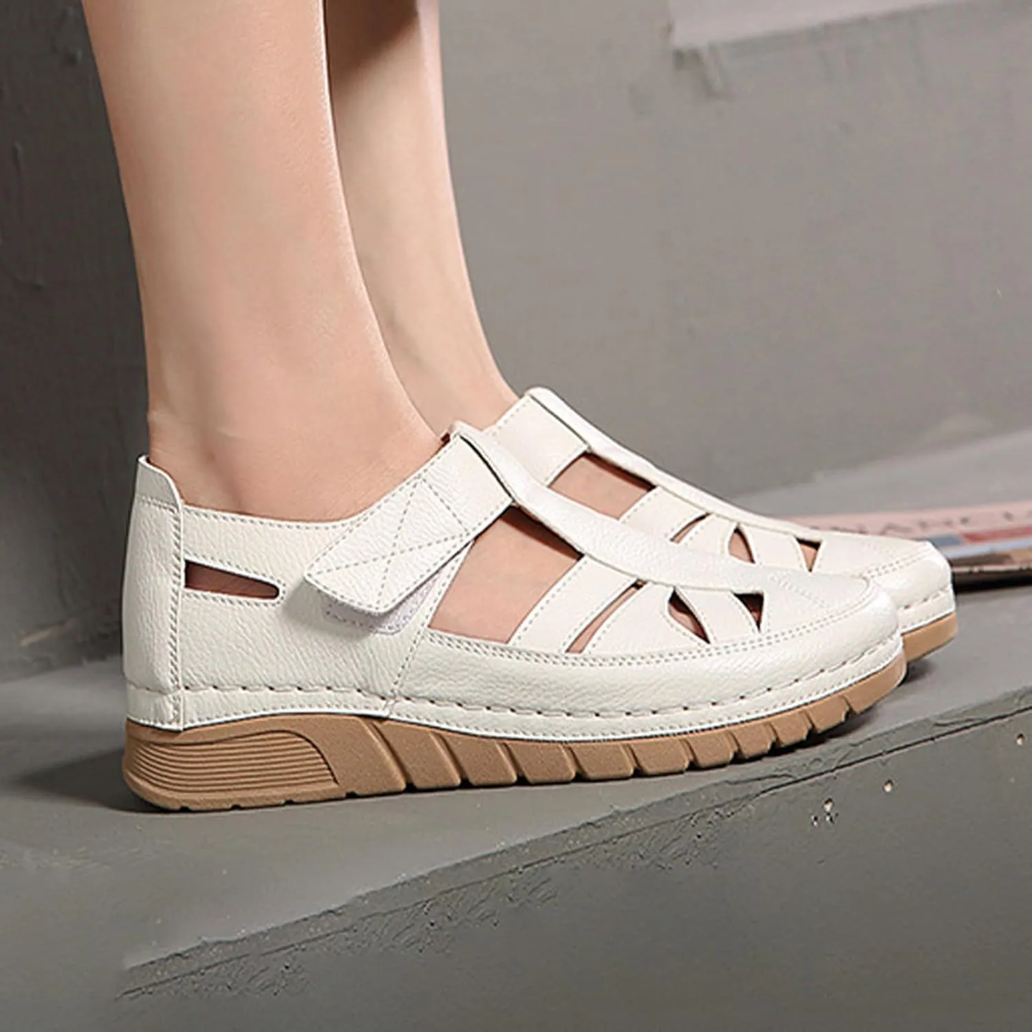 Women's Closed Toe Slip-On Casual Loafers,Lightweight Comfy Boho Gladiator Ankle Strap Orthotic Softsole Wedge Sandals