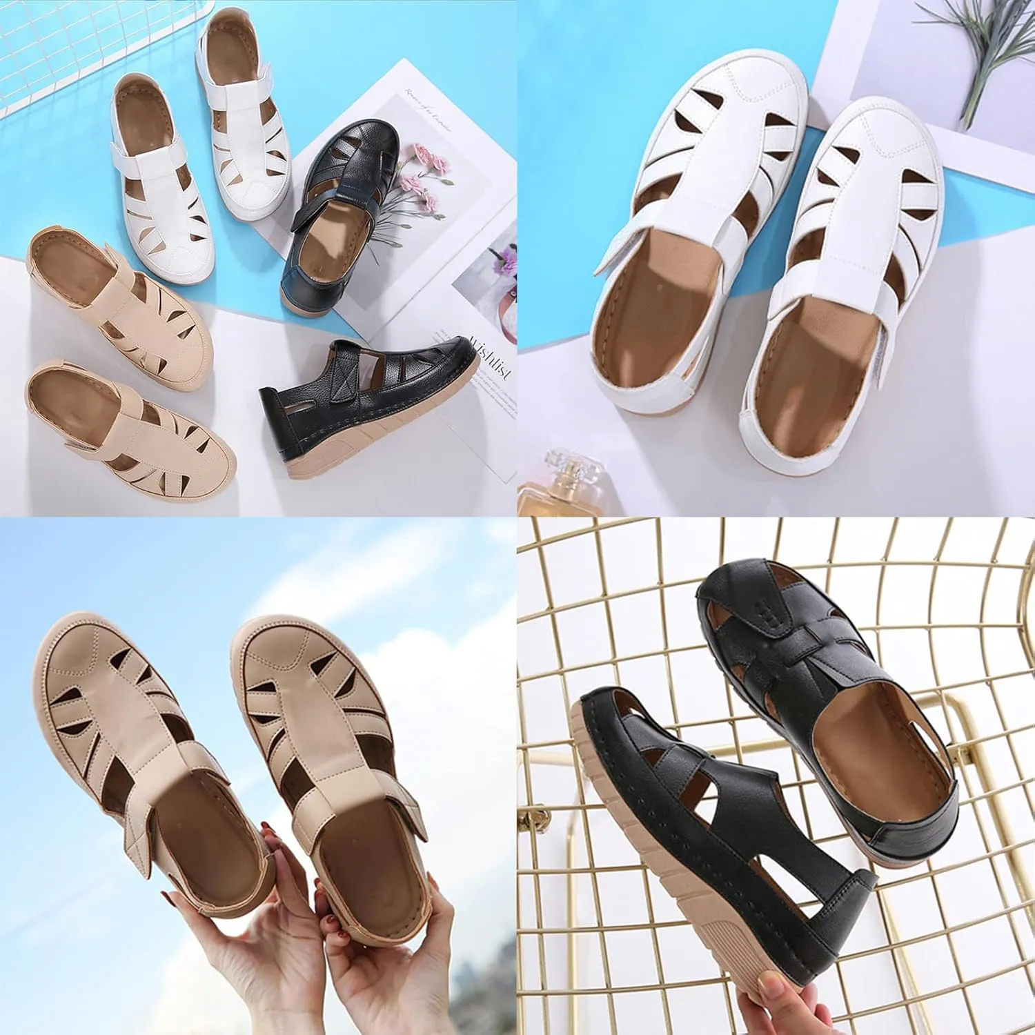 Women's Closed Toe Slip-On Casual Loafers,Lightweight Comfy Boho Gladiator Ankle Strap Orthotic Softsole Wedge Sandals