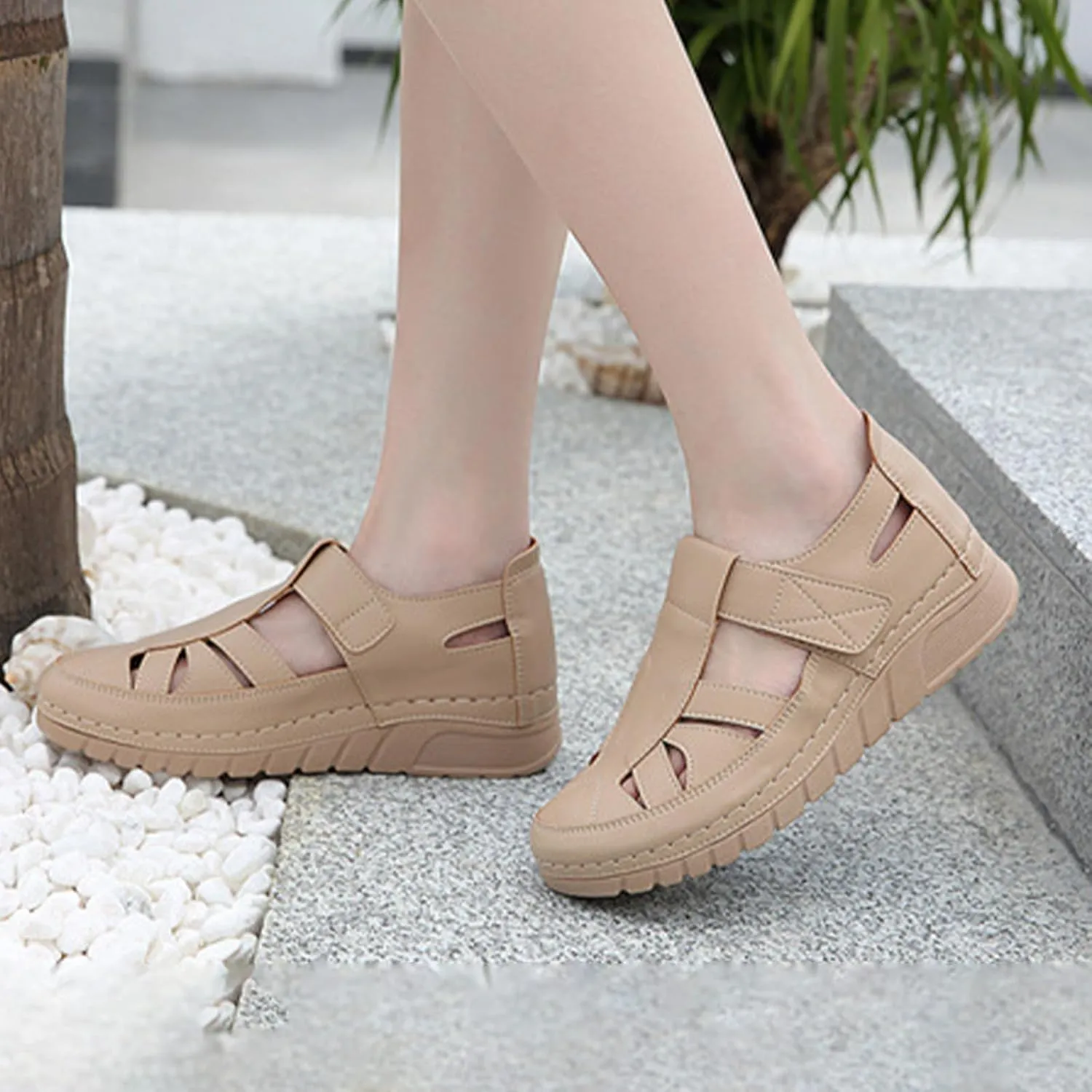 Women's Closed Toe Slip-On Casual Loafers,Lightweight Comfy Boho Gladiator Ankle Strap Orthotic Softsole Wedge Sandals