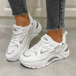 Women's Colorblock Mesh Sneakers, Lace Up Breathable Casual Sporty Trainers, Platform Low-top Running Shoes