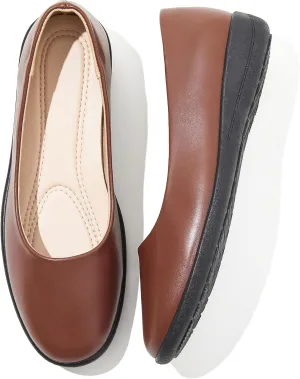 Women's Comfortable Black Leather Dress Ballerina Flats for Office and Work