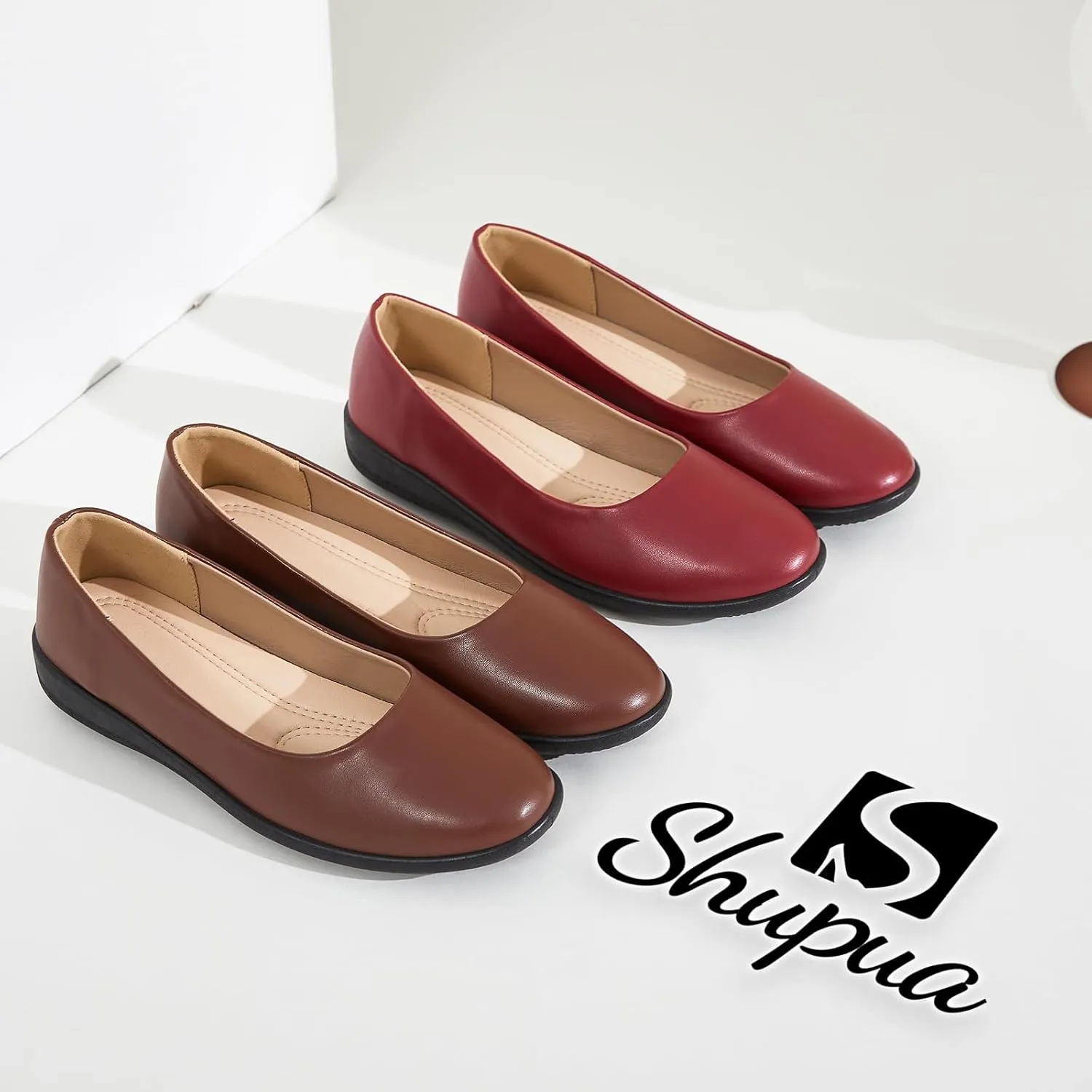 Women's Comfortable Black Leather Dress Ballerina Flats for Office and Work