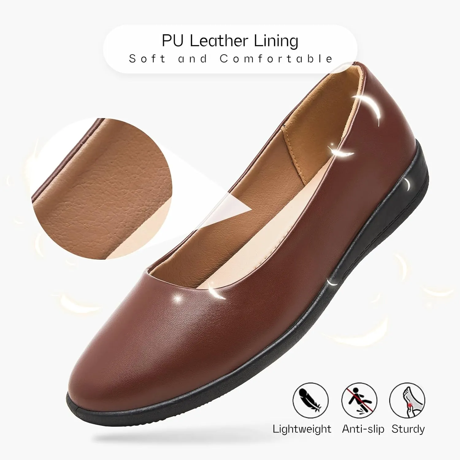 Women's Comfortable Black Leather Dress Ballerina Flats for Office and Work