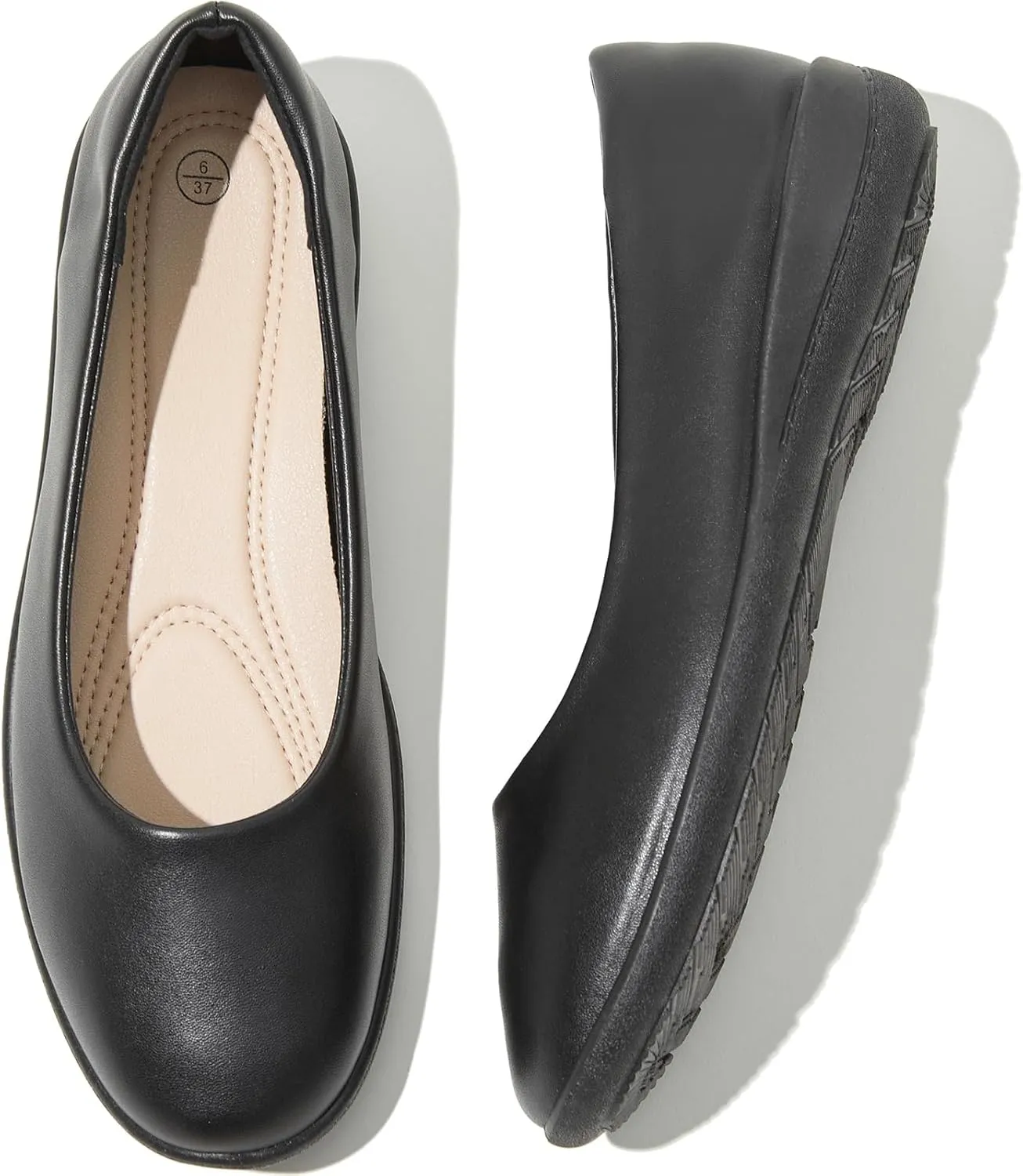 Women's Comfortable Black Leather Dress Ballerina Flats for Office and Work