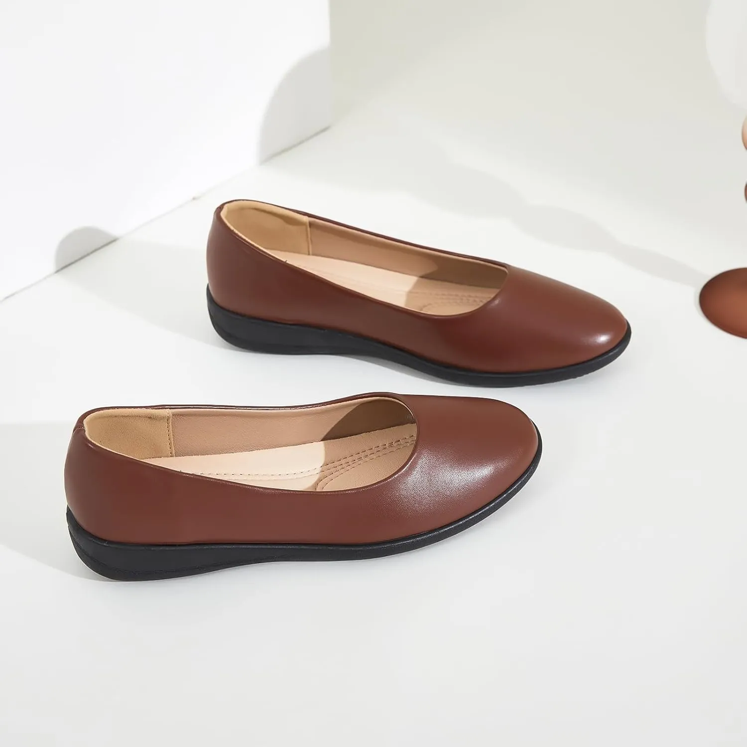 Women's Comfortable Black Leather Dress Ballerina Flats for Office and Work