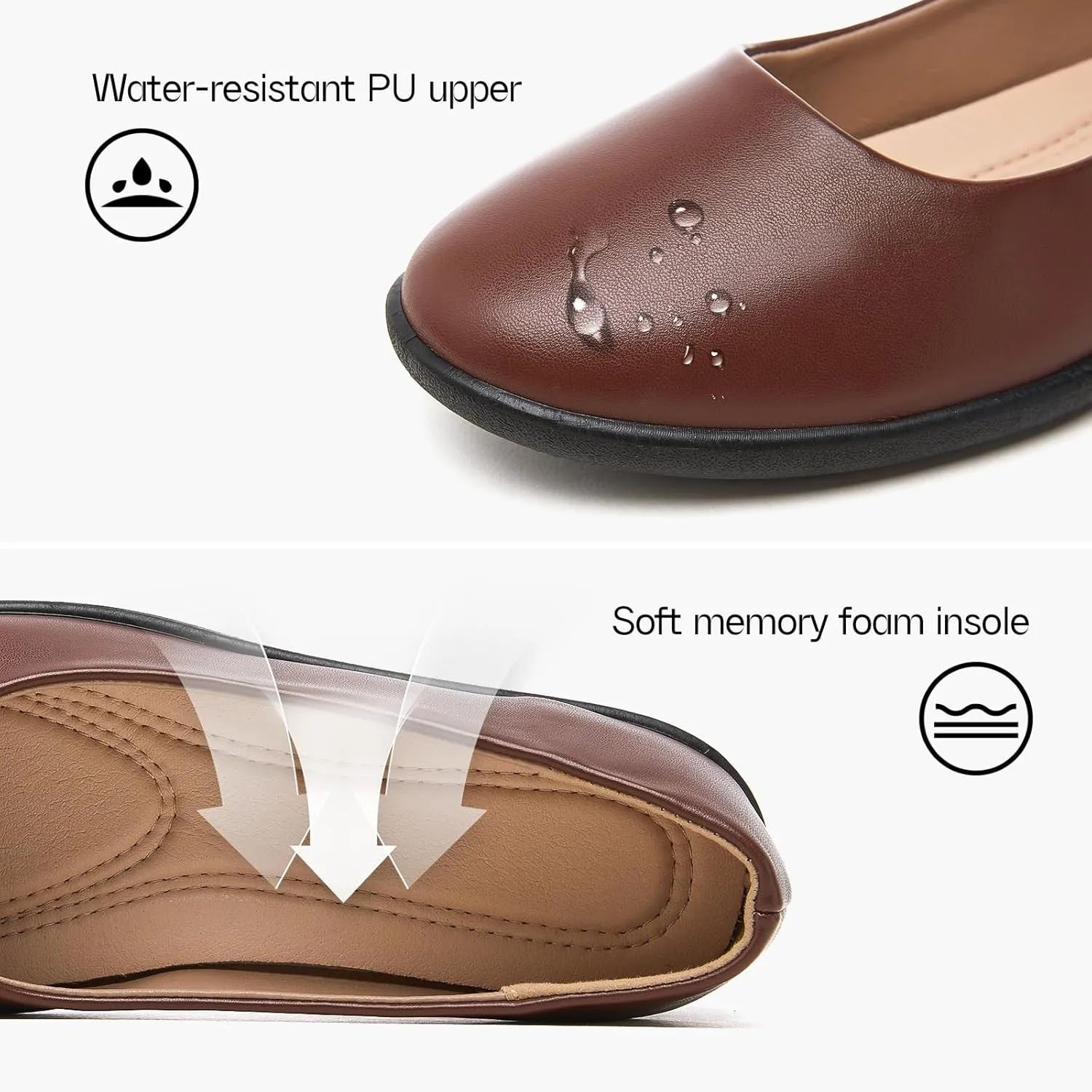 Women's Comfortable Black Leather Dress Ballerina Flats for Office and Work