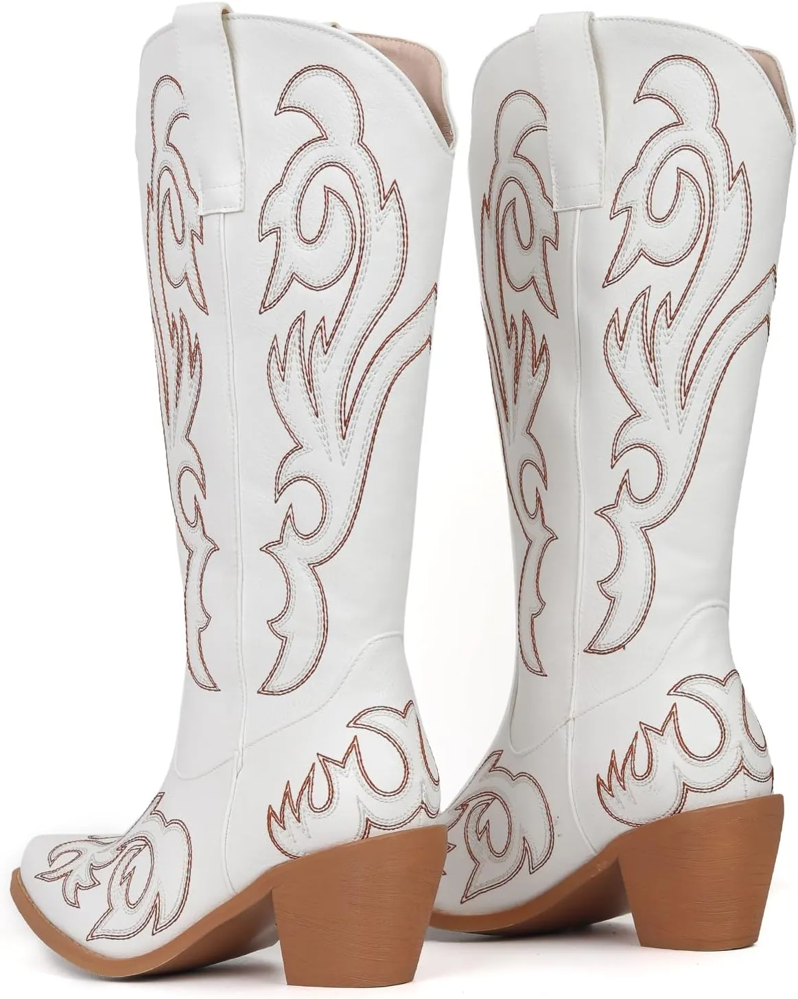 Women's Embroider Cowgirl Boots Snip Toe Slip On Bridal Floral Cowboy Boots Casual Knee High Western Boots