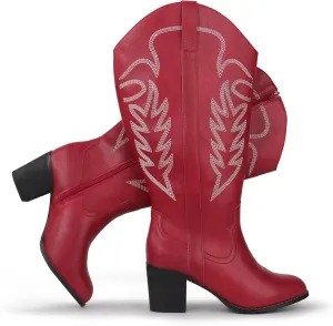 Women's Extra Wide Calf Cowboy Boots Embroidered Western Cowgirl Knee High Boots