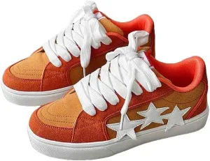 Women's Fashion Star Sneaker Lace Up Low Top - Fashion Star-Embossed Casual Comfortable Walking Shoes
