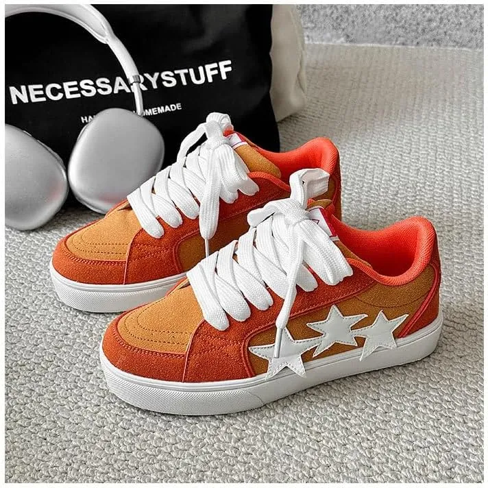 Women's Fashion Star Sneaker Lace Up Low Top - Fashion Star-Embossed Casual Comfortable Walking Shoes