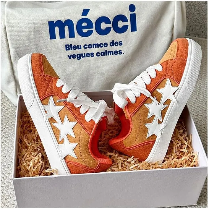 Women's Fashion Star Sneaker Lace Up Low Top - Fashion Star-Embossed Casual Comfortable Walking Shoes