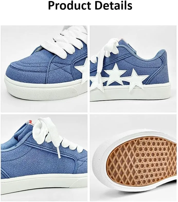 Women's Fashion Star Sneaker Lace Up Low Top - Fashion Star-Embossed Casual Comfortable Walking Shoes