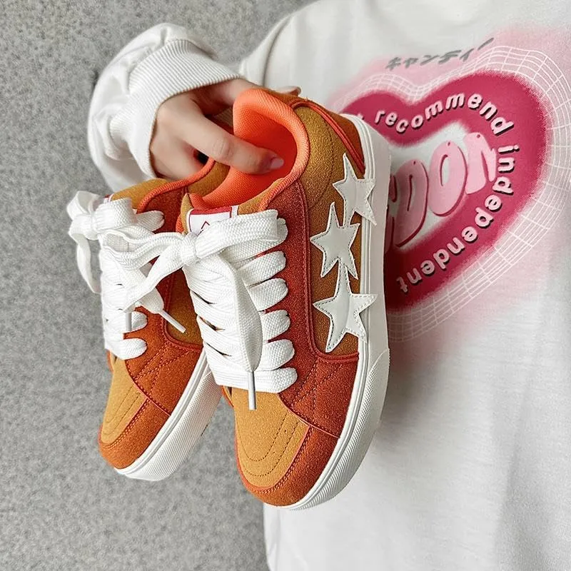 Women's Fashion Star Sneaker Lace Up Low Top - Fashion Star-Embossed Casual Comfortable Walking Shoes