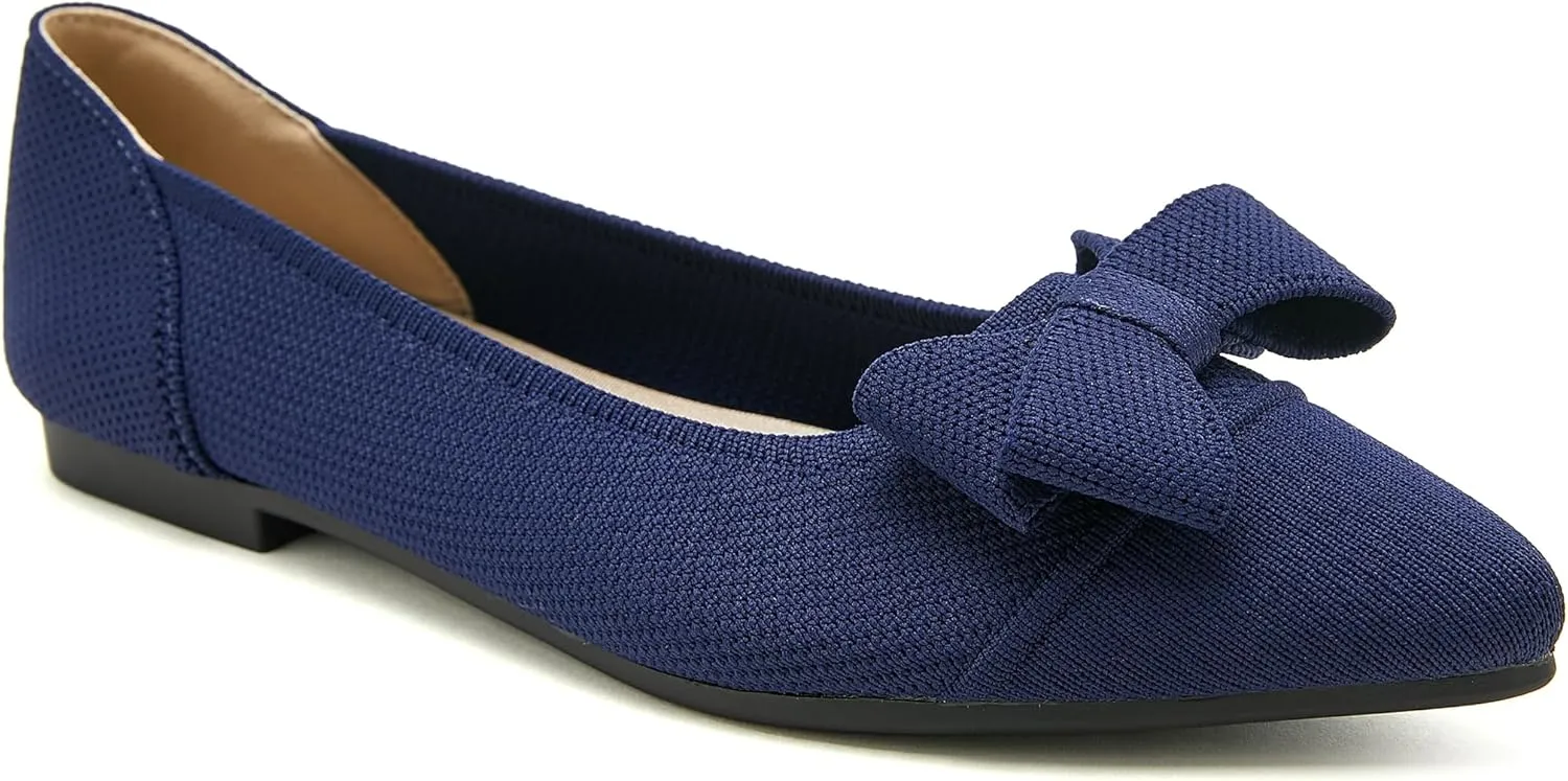 Womens Flats Shoes Pointed Toe Knit Mesh Ballet Flats with Bowknot Comfortable Dressy Washable Flat