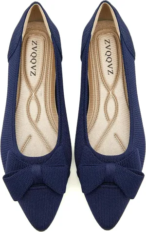 Womens Flats Shoes Pointed Toe Knit Mesh Ballet Flats with Bowknot Comfortable Dressy Washable Flat
