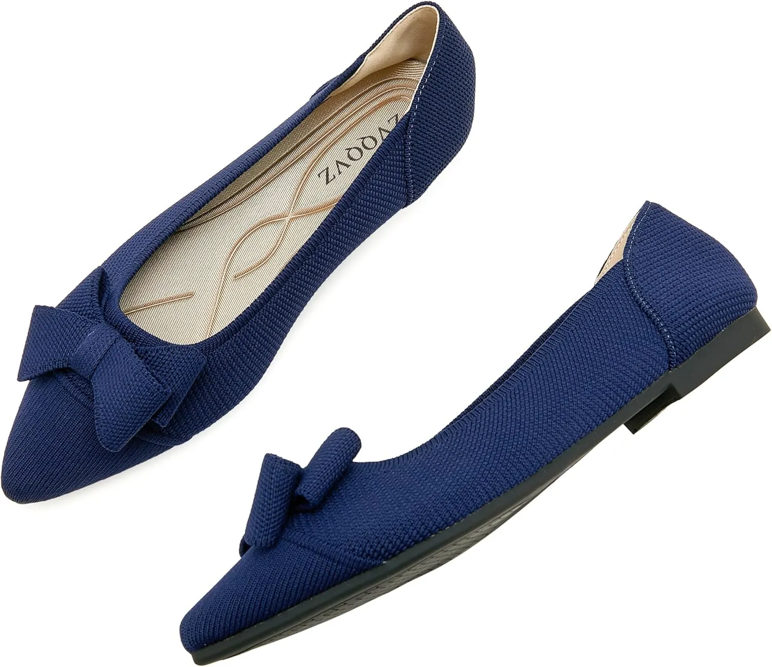 Womens Flats Shoes Pointed Toe Knit Mesh Ballet Flats with Bowknot Comfortable Dressy Washable Flat