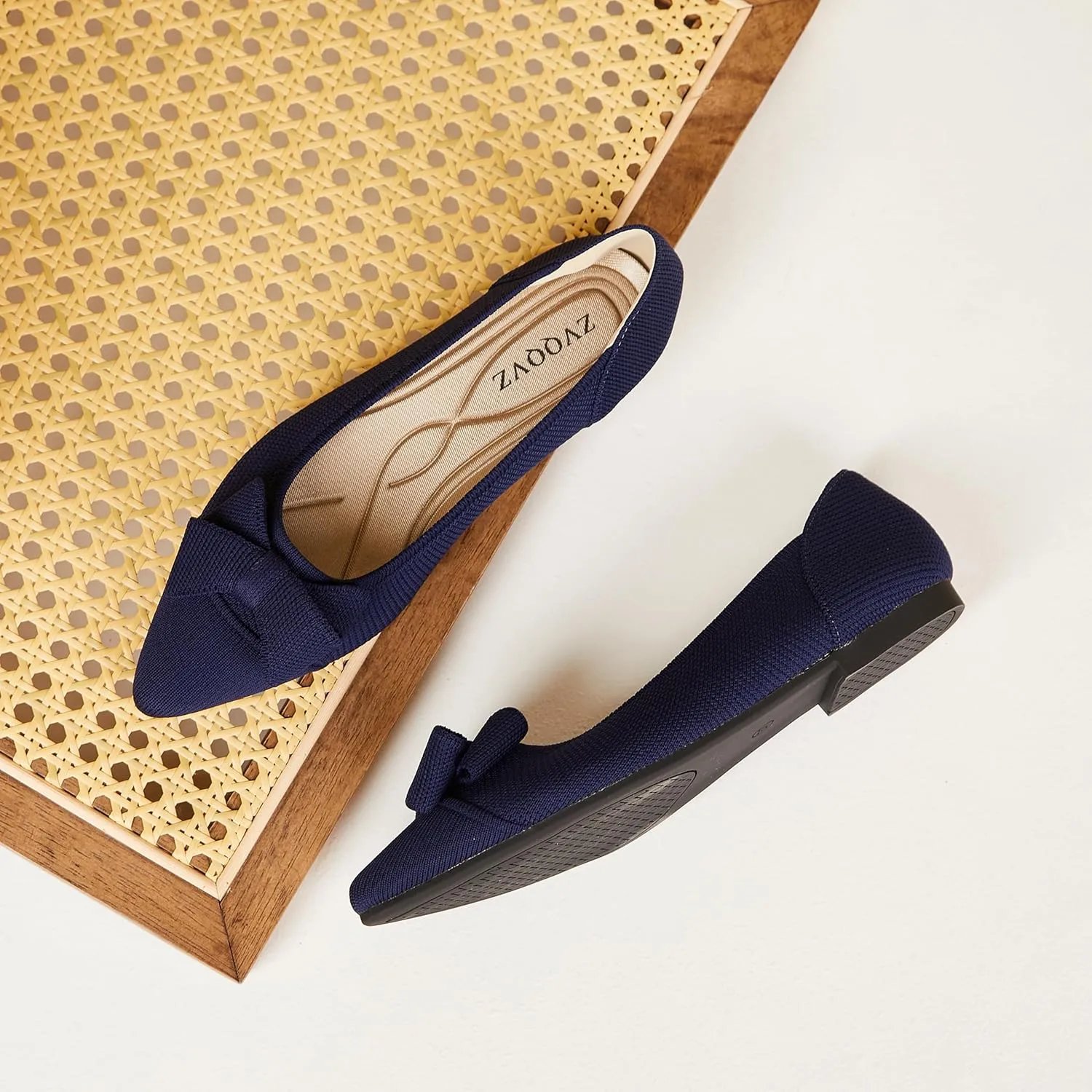 Womens Flats Shoes Pointed Toe Knit Mesh Ballet Flats with Bowknot Comfortable Dressy Washable Flat