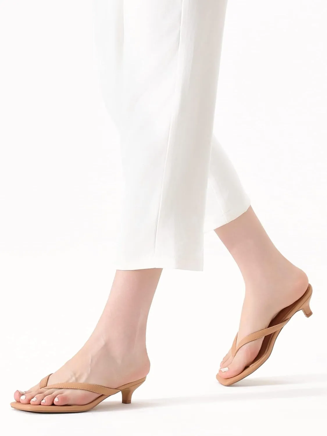 Women’s Flip-Flops Kitten Heels Thong Sandals For Women Square Toe Slip On Fashion Summer Dress Sandals