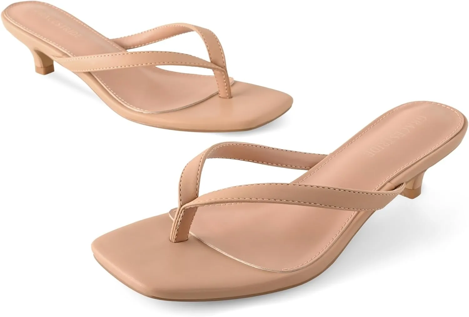Women’s Flip-Flops Kitten Heels Thong Sandals For Women Square Toe Slip On Fashion Summer Dress Sandals