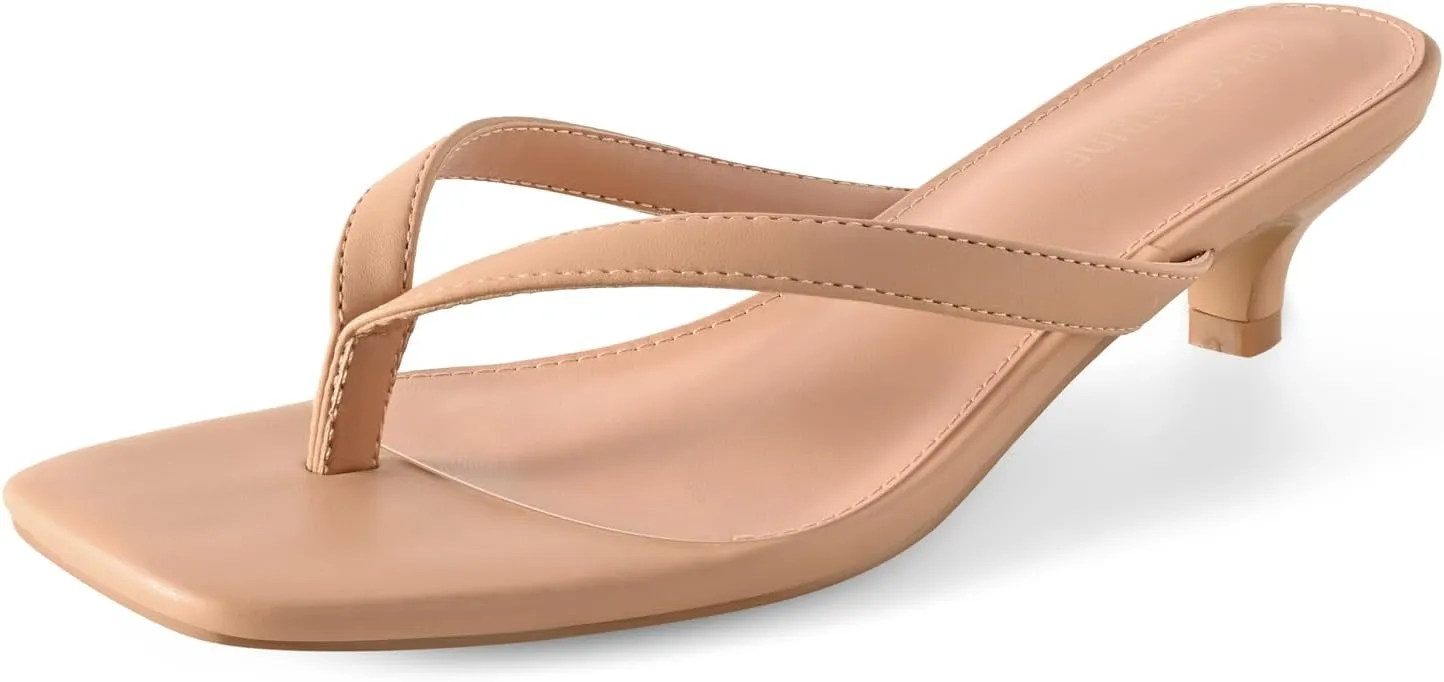 Women’s Flip-Flops Kitten Heels Thong Sandals For Women Square Toe Slip On Fashion Summer Dress Sandals