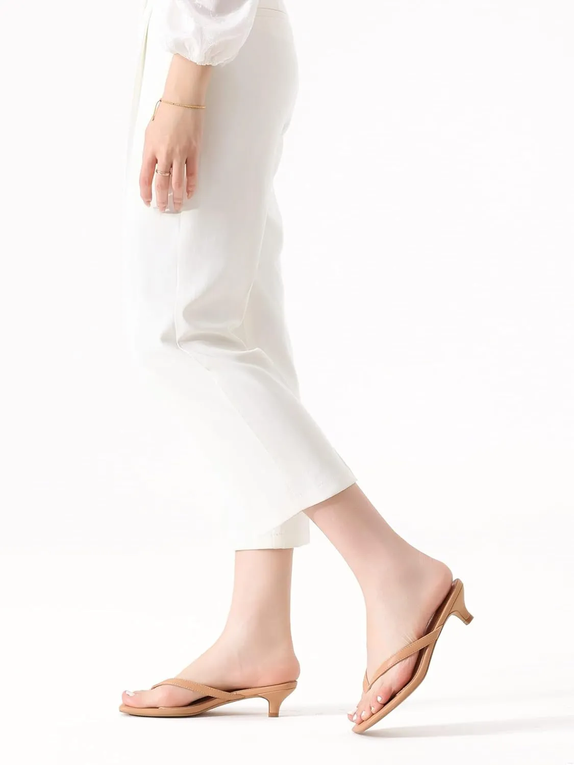 Women’s Flip-Flops Kitten Heels Thong Sandals For Women Square Toe Slip On Fashion Summer Dress Sandals