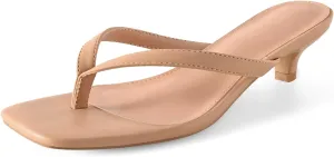 Women’s Flip-Flops Kitten Heels Thong Sandals For Women Square Toe Slip On Fashion Summer Dress Sandals