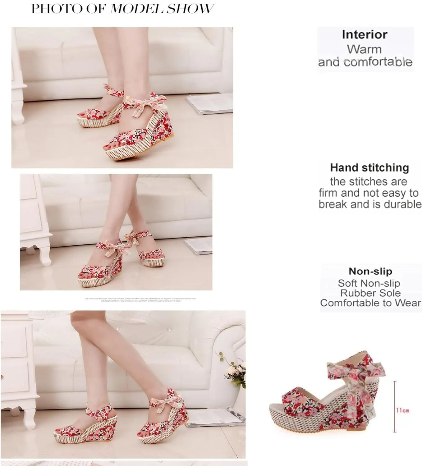Women's Floral Fish Toe Boho Wedge Sandals,Lace-up Espadrille Open-Toe Slip-On Elasticated Ankle Strap Wedge Sandals.