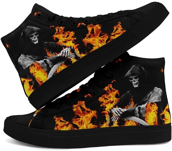 Womens Graffiti Black High Top Fashion Sneakers Canvas Shoes Classic Lace Up Walking Tennis Casual Skateboarding Sports Shoes