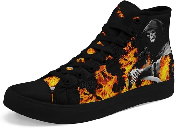 Womens Graffiti Black High Top Fashion Sneakers Canvas Shoes Classic Lace Up Walking Tennis Casual Skateboarding Sports Shoes