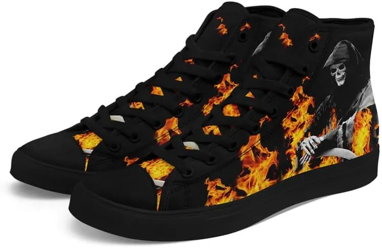 Womens Graffiti Black High Top Fashion Sneakers Canvas Shoes Classic Lace Up Walking Tennis Casual Skateboarding Sports Shoes
